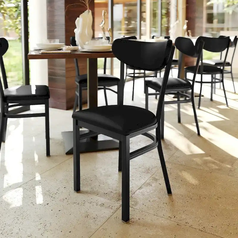 Commercial Metal Dining Chair with Wood Seat and Boomerang Back