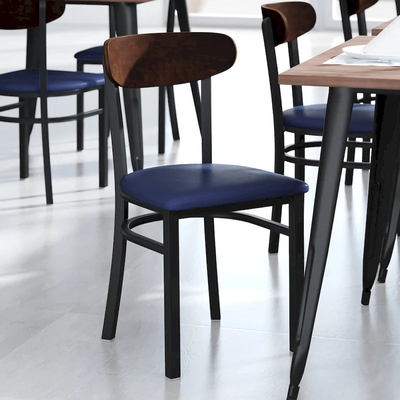 Commercial Metal Dining Chair with Wood Seat and Boomerang Back