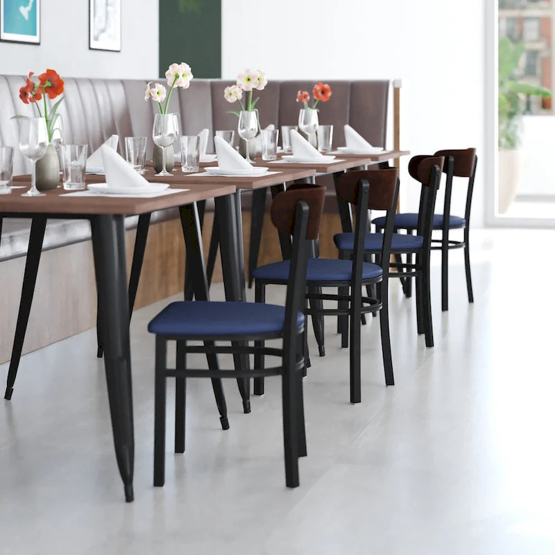 Commercial Metal Dining Chair with Wood Seat and Boomerang Back