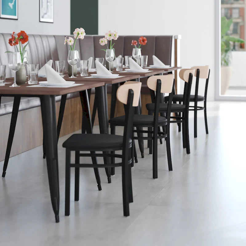Commercial Metal Dining Chair with Wood Seat and Boomerang Back