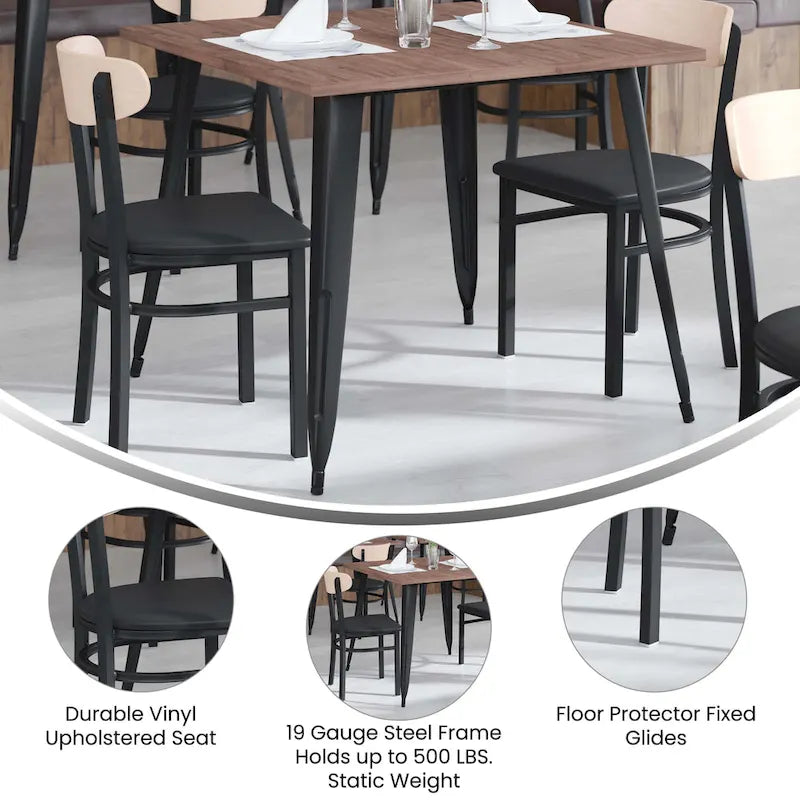 Commercial Metal Dining Chair with Wood Seat and Boomerang Back