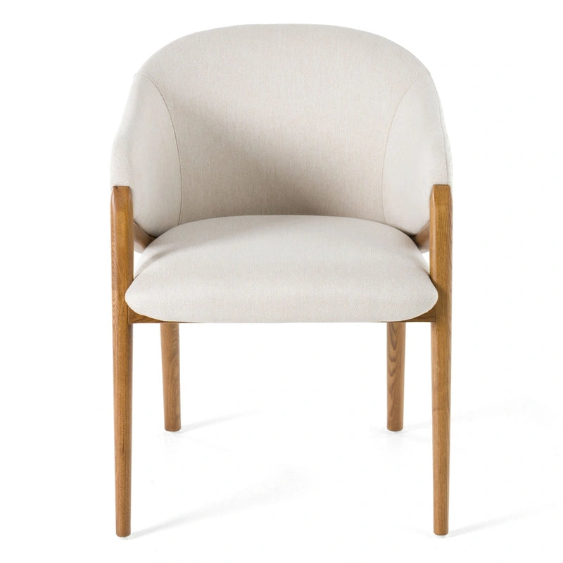 Cream Fabric, Cream Vegan Leather and Walnut Dining Arm Chair