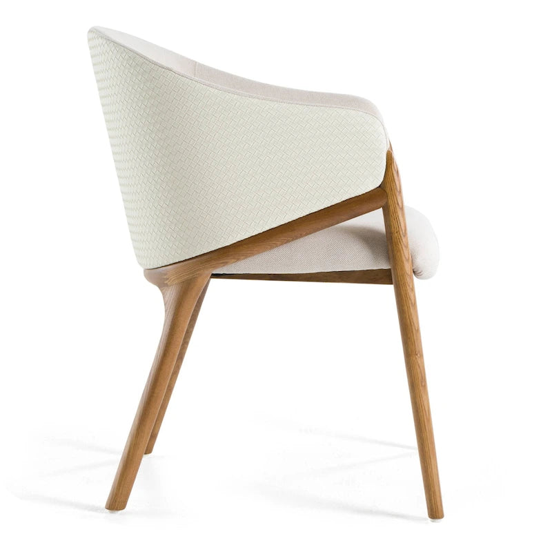 Cream Fabric, Cream Vegan Leather and Walnut Dining Arm Chair