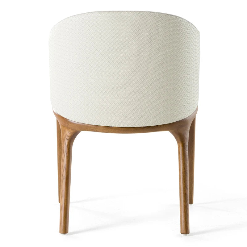 Cream Fabric, Cream Vegan Leather and Walnut Dining Arm Chair