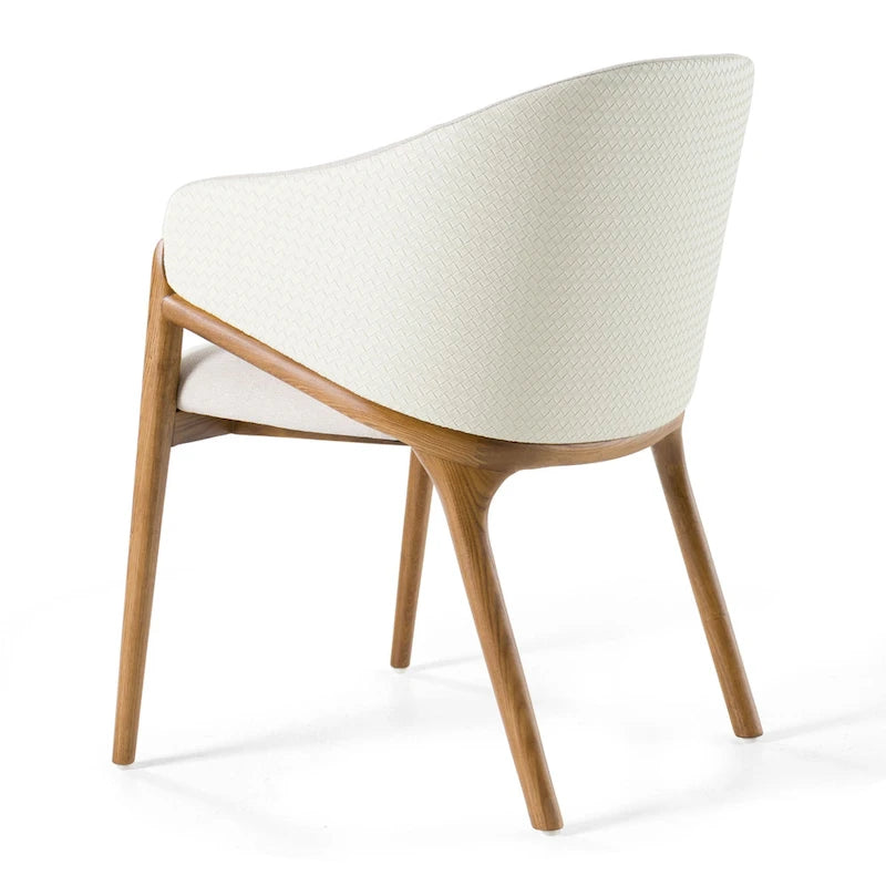 Cream Fabric, Cream Vegan Leather and Walnut Dining Arm Chair