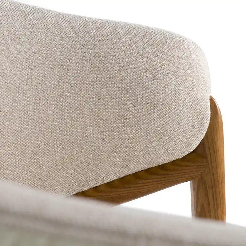 Cream Fabric, Cream Vegan Leather and Walnut Dining Arm Chair