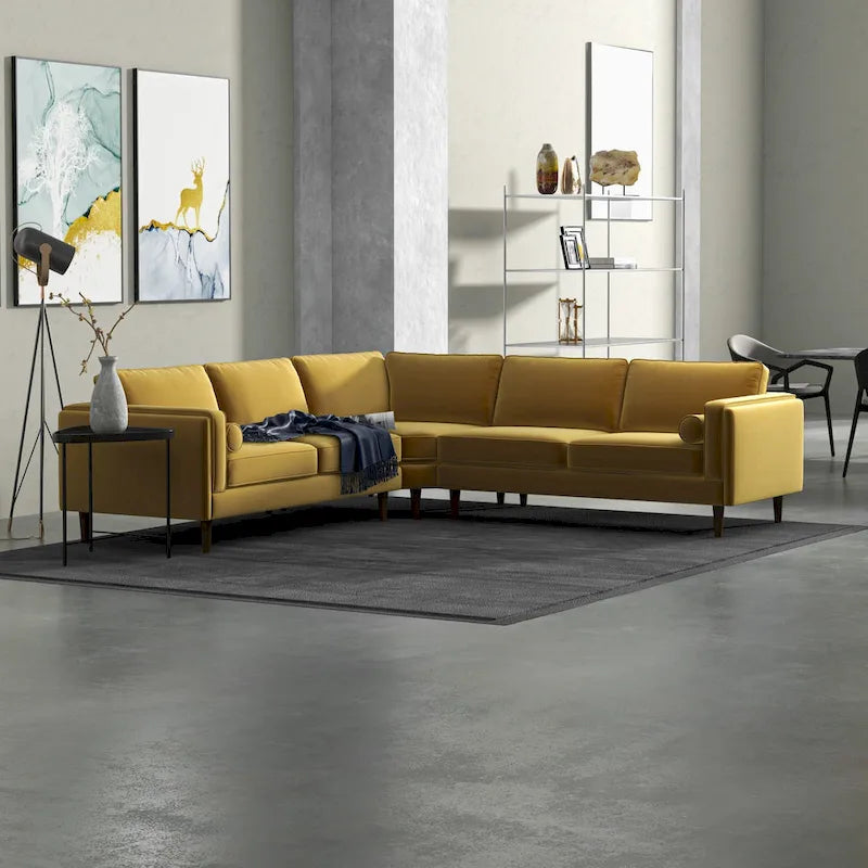 Medieval-style pillow-back velvet symmetrical corner sofa