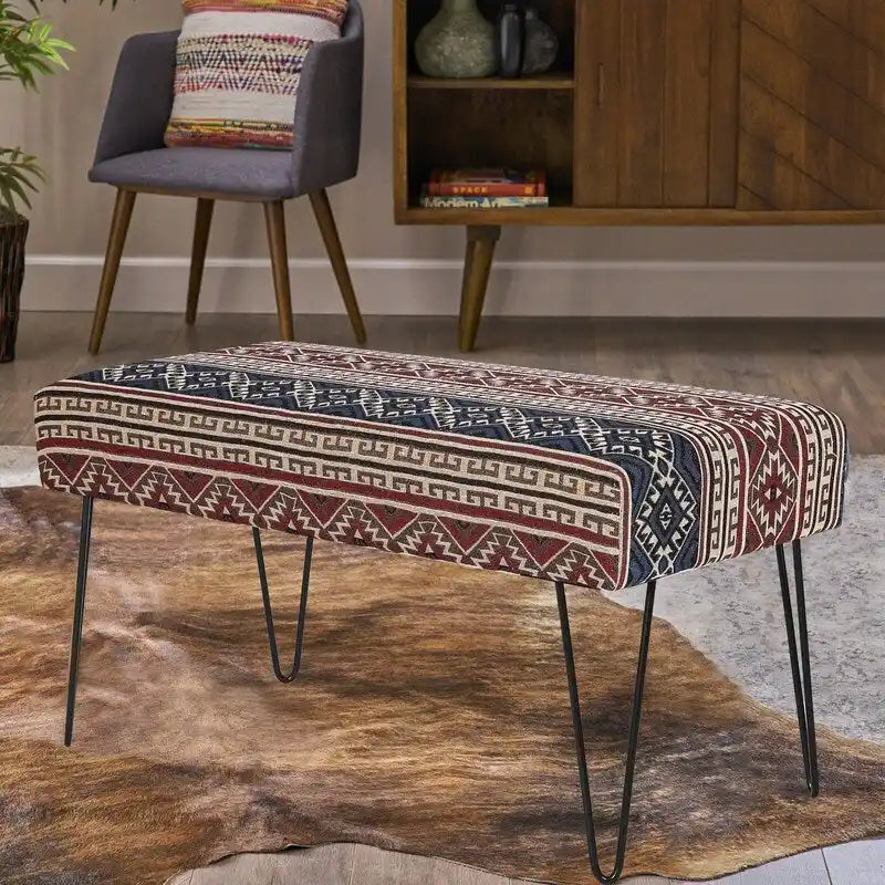 Bench Ottoman Fabric Rectangular Footrest Upholstered Bedroom