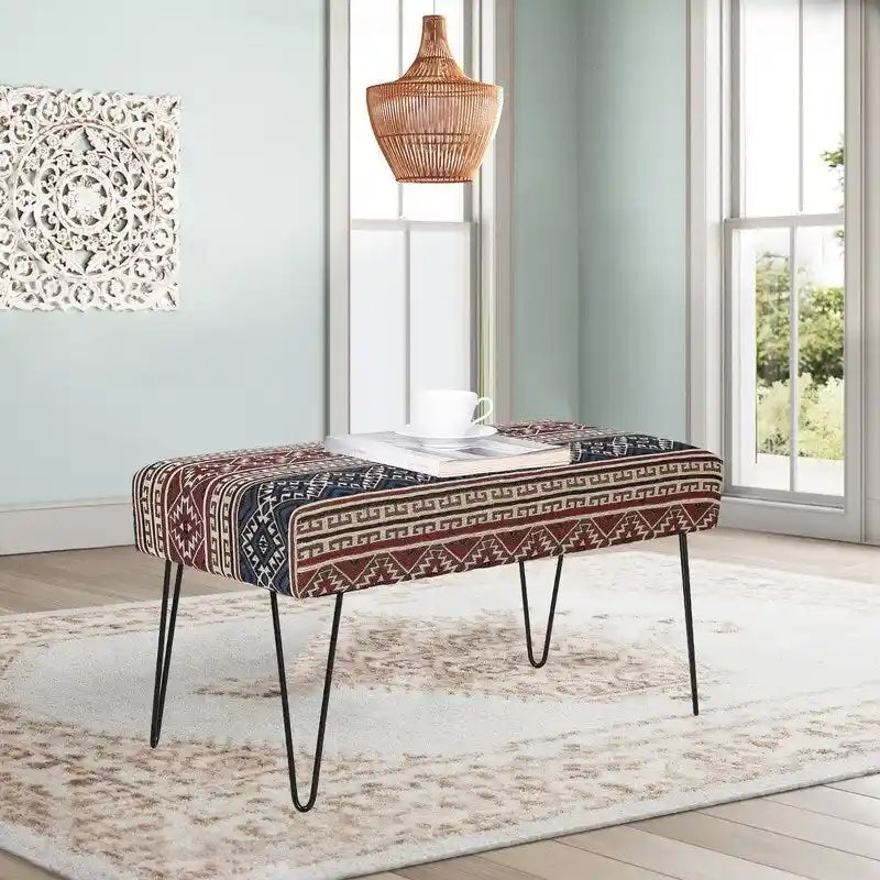 Bench Ottoman Fabric Rectangular Footrest Upholstered Bedroom