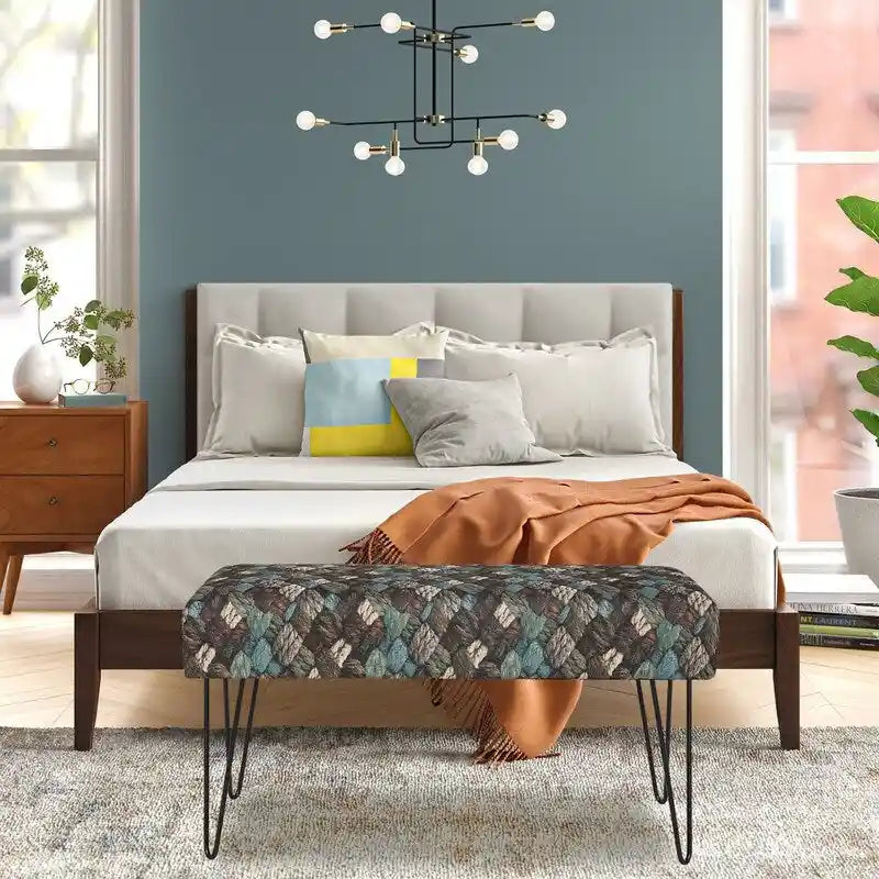 Bench Ottoman Fabric Rectangular Footrest Upholstered Bedroom
