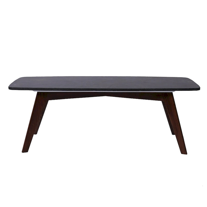 18 x 43.5 Rectangular Italian Black Marble Coffee Table with Walnut Legs