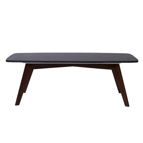 18 x 43.5 Rectangular Italian Black Marble Coffee Table with Walnut Legs