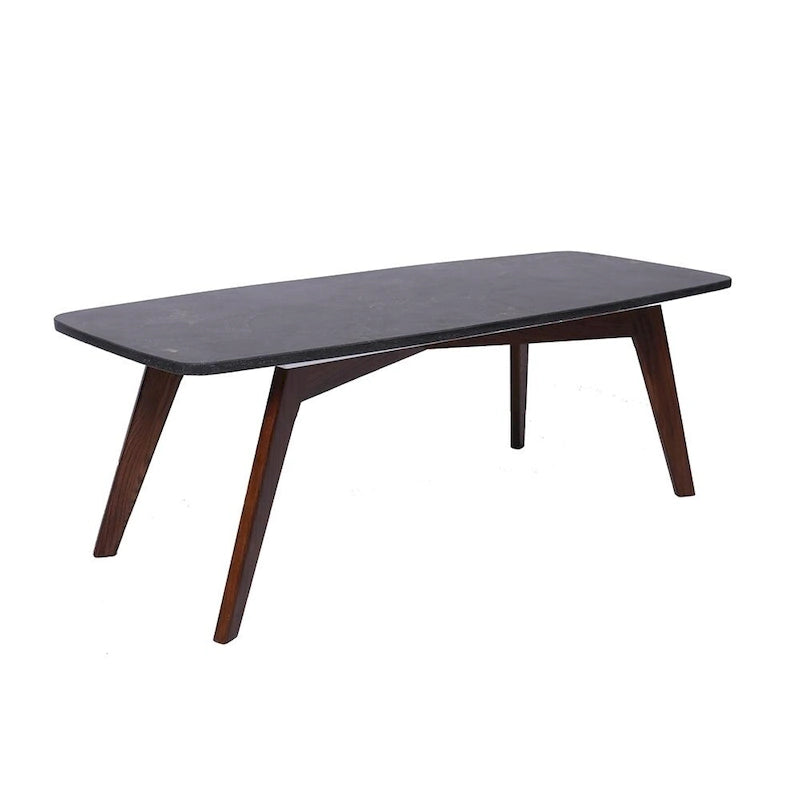 18 x 43.5 Rectangular Italian Black Marble Coffee Table with Walnut Legs