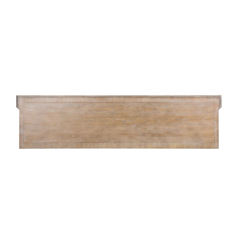 Vintage white TV cabinet with weathered bark texture - 73 inches wide