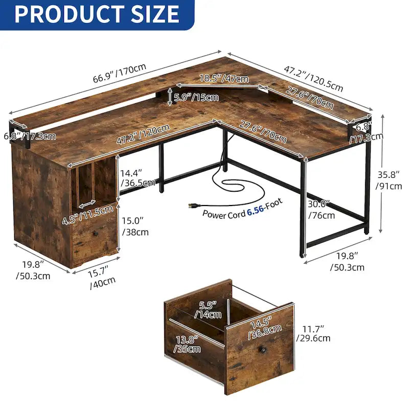 66-inch L Shaped Gaming Desk with Shelves and Monitor Stand Home Office Desk