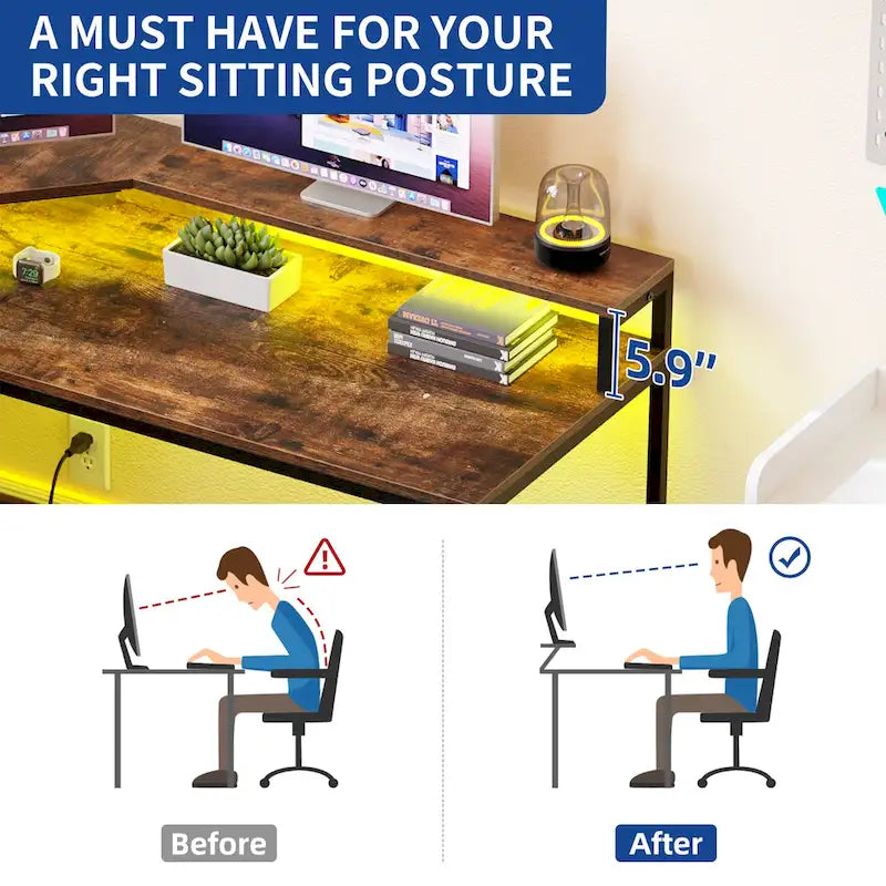 66-inch L Shaped Gaming Desk with Shelves and Monitor Stand Home Office Desk