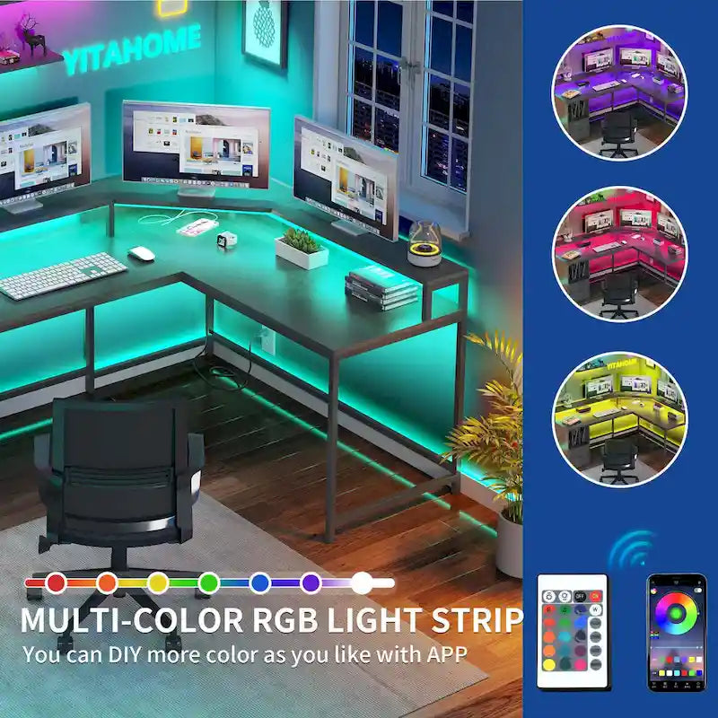 66-inch L Shaped Gaming Desk with Shelves and Monitor Stand Home Office Desk