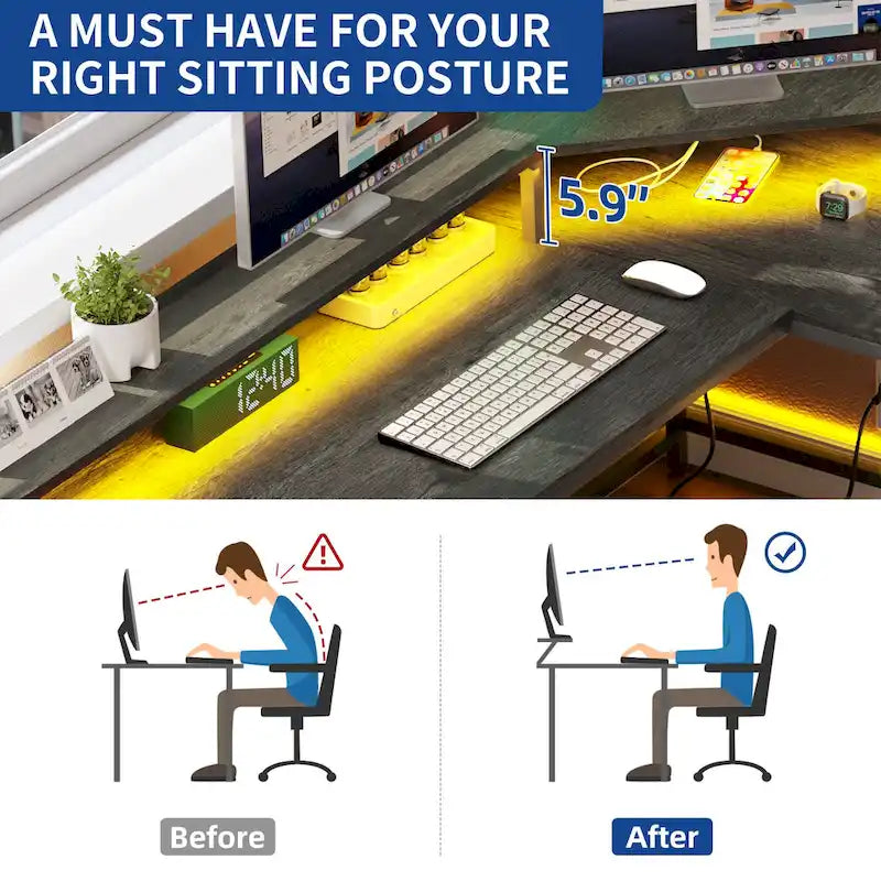 66-inch L Shaped Gaming Desk with Shelves and Monitor Stand Home Office Desk