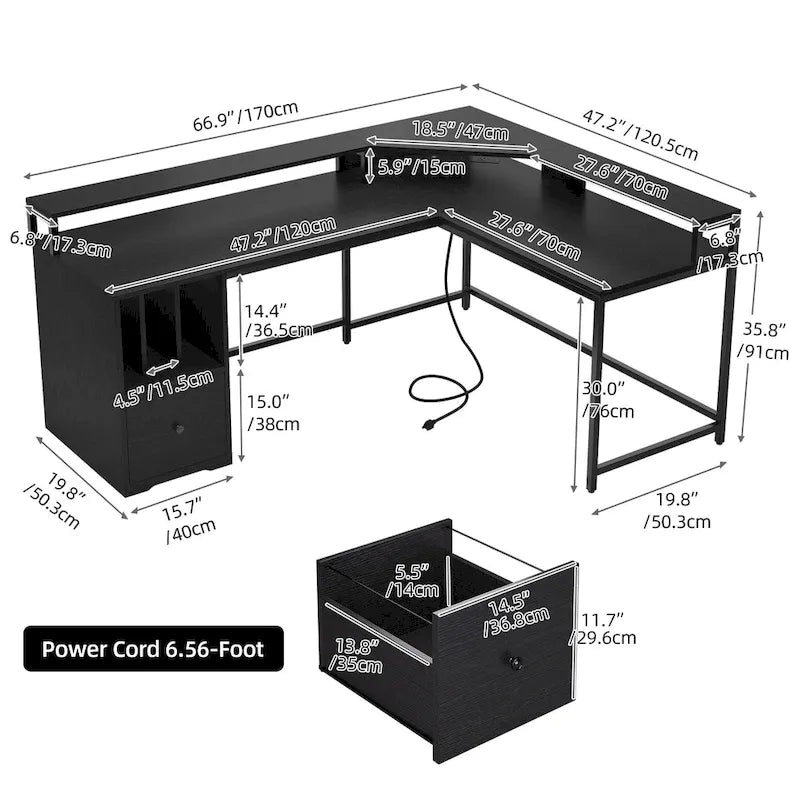 66-inch L Shaped Gaming Desk with Shelves and Monitor Stand Home Office Desk