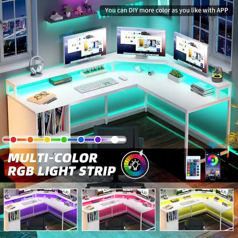 66-inch L Shaped Gaming Desk with Shelves and Monitor Stand Home Office Desk