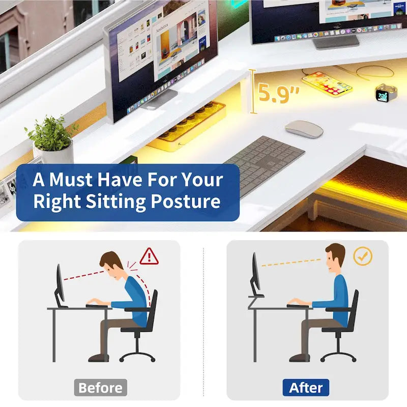 66-inch L Shaped Gaming Desk with Shelves and Monitor Stand Home Office Desk