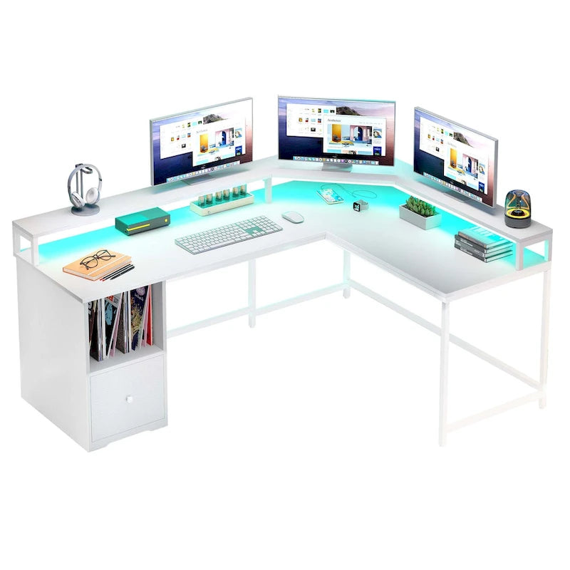66-inch L Shaped Gaming Desk with Shelves and Monitor Stand Home Office Desk