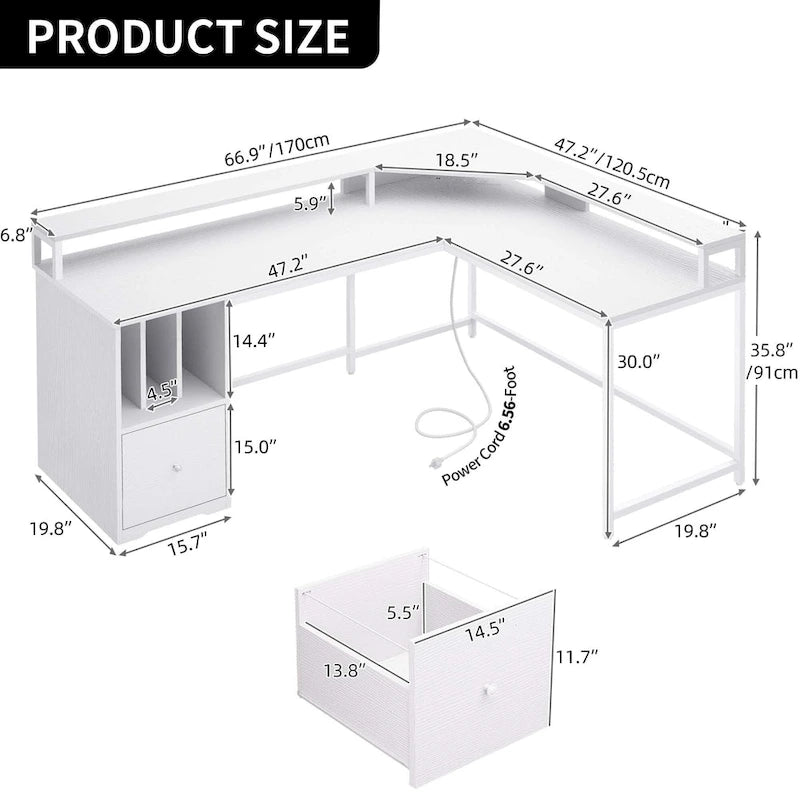 66-inch L Shaped Gaming Desk with Shelves and Monitor Stand Home Office Desk
