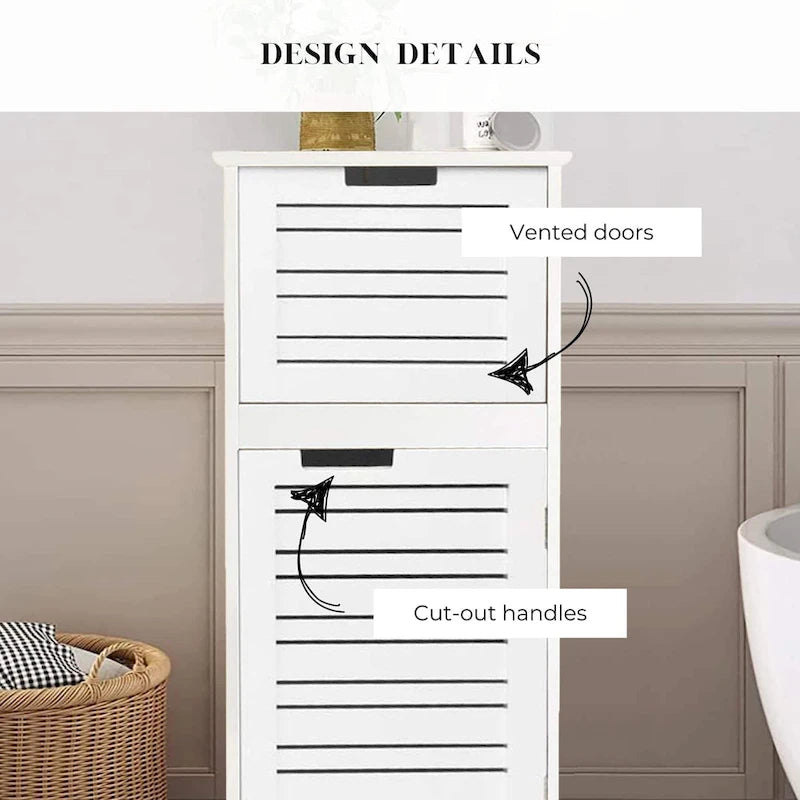 White bathroom linen locker with ventilated doors and drawers - 14.7 inches (L) x 11.13 inches (W) x 32.12 inches (H)