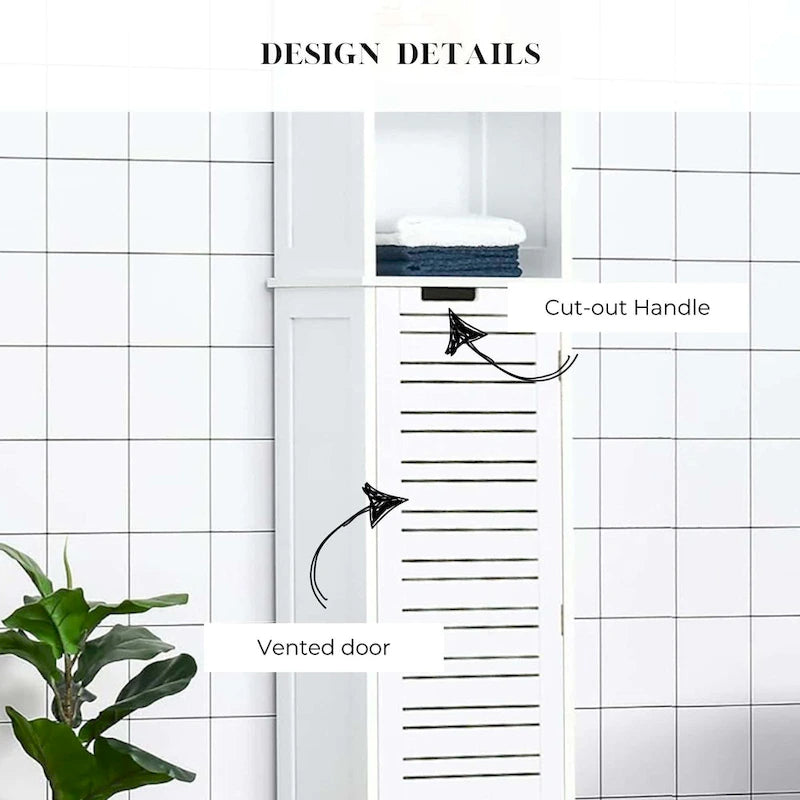 White bathroom linen locker with ventilated doors and drawers - 14.7 inches (L) x 11.13 inches (W) x 32.12 inches (H)