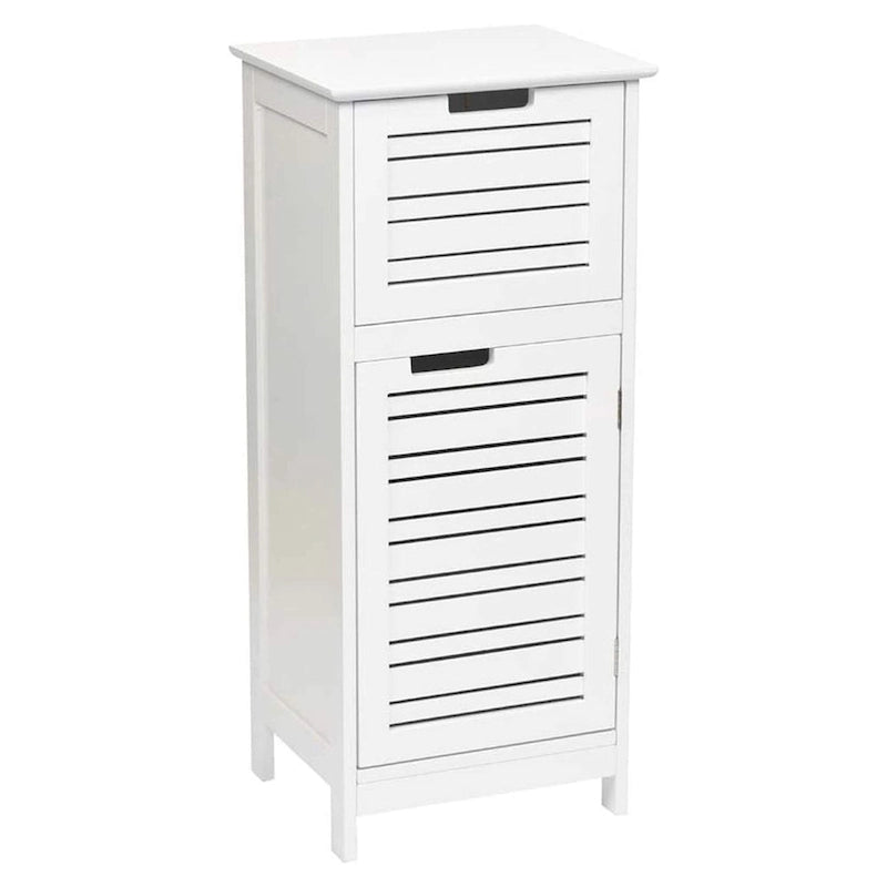White bathroom linen locker with ventilated doors and drawers - 14.7 inches (L) x 11.13 inches (W) x 32.12 inches (H)