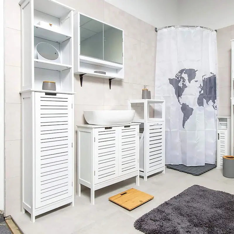 White bathroom linen locker with ventilated doors and drawers - 14.7 inches (L) x 11.13 inches (W) x 32.12 inches (H)