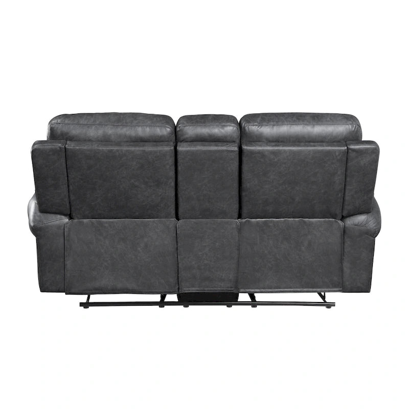 75 Inch Manual Recliner Loveseat, Storage Console, Gray Faux Leather