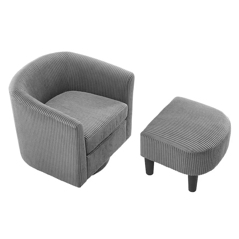 Swivel Accent Chair 360 Comfy Recliner Corduroy Arm Chair Single Sofa with Ottoman for Living Room Bedroom
