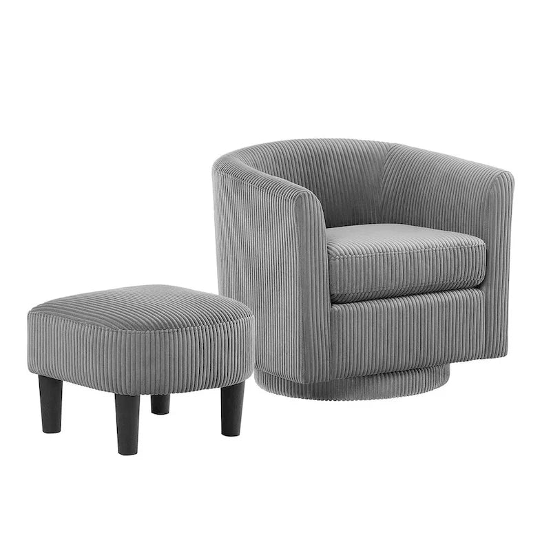 Swivel Accent Chair 360 Comfy Recliner Corduroy Arm Chair Single Sofa with Ottoman for Living Room Bedroom