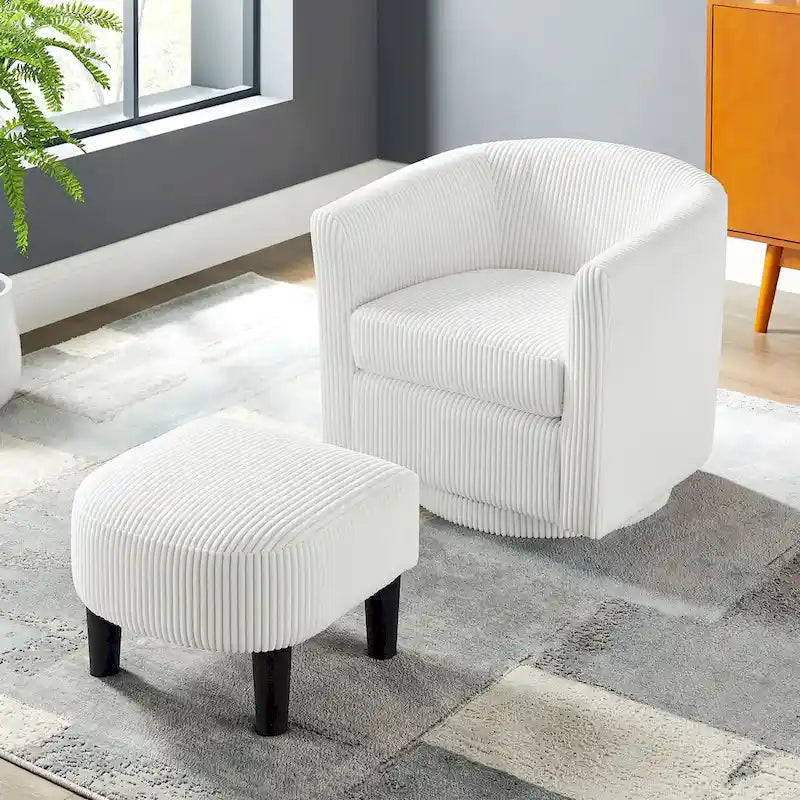 Swivel Accent Chair 360 Comfy Recliner Corduroy Arm Chair Single Sofa with Ottoman for Living Room Bedroom