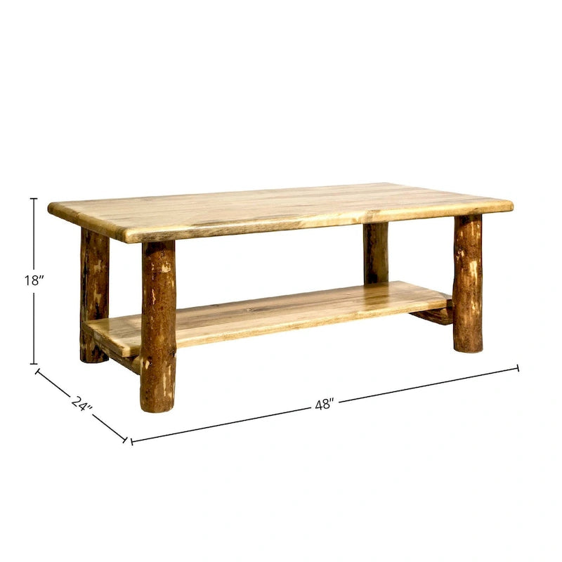 Coffee table with shelves, stained and lacquered finish