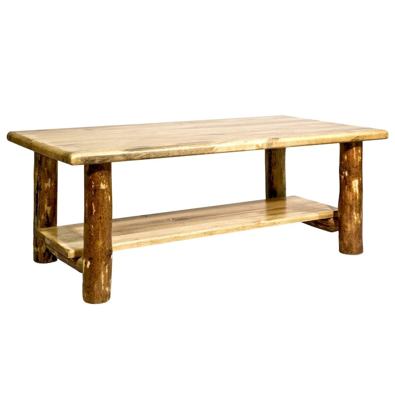 Coffee table with shelves, stained and lacquered finish