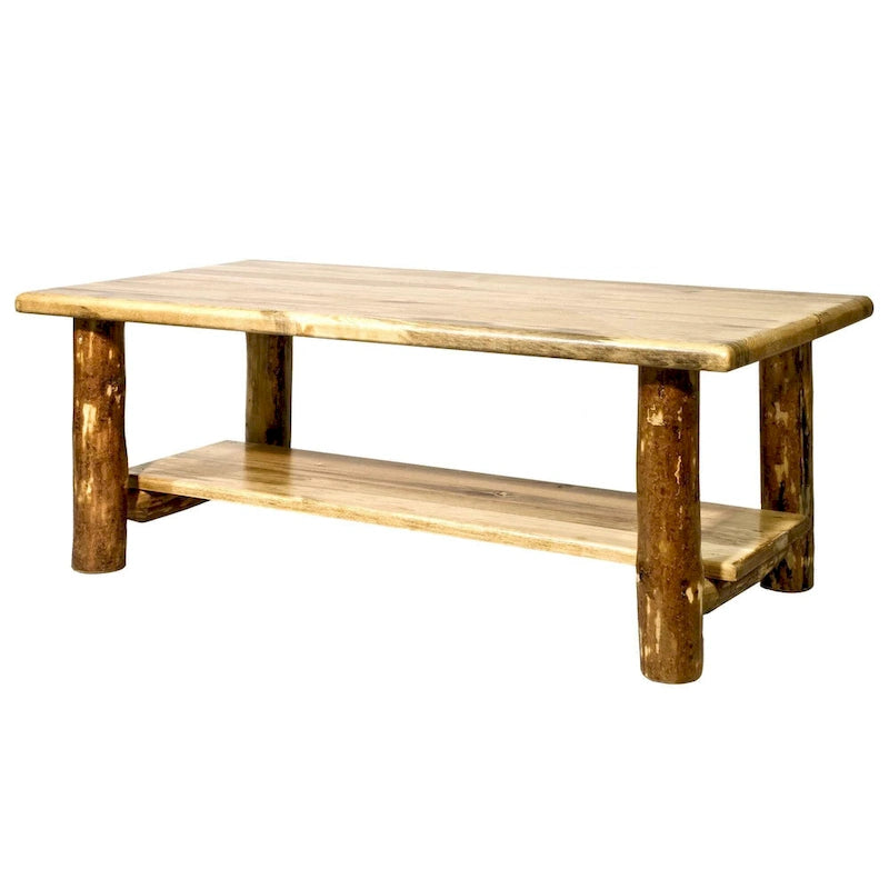 Coffee table with shelves, stained and lacquered finish
