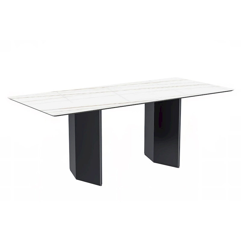 Rectangular Dining Table with Glass/Sintered Stone Tabletop in Steel