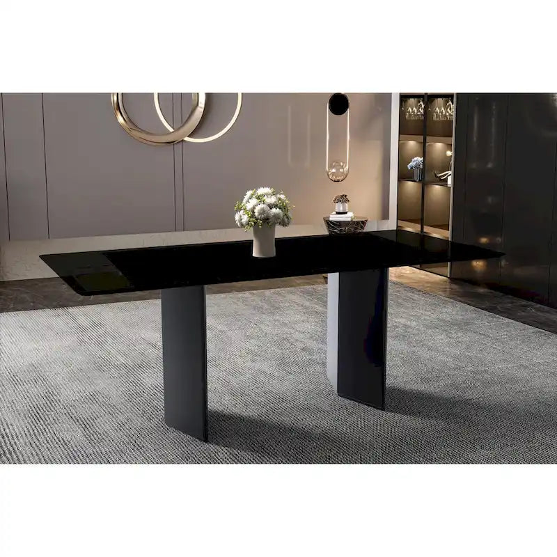 Rectangular Dining Table with Glass/Sintered Stone Tabletop in Steel