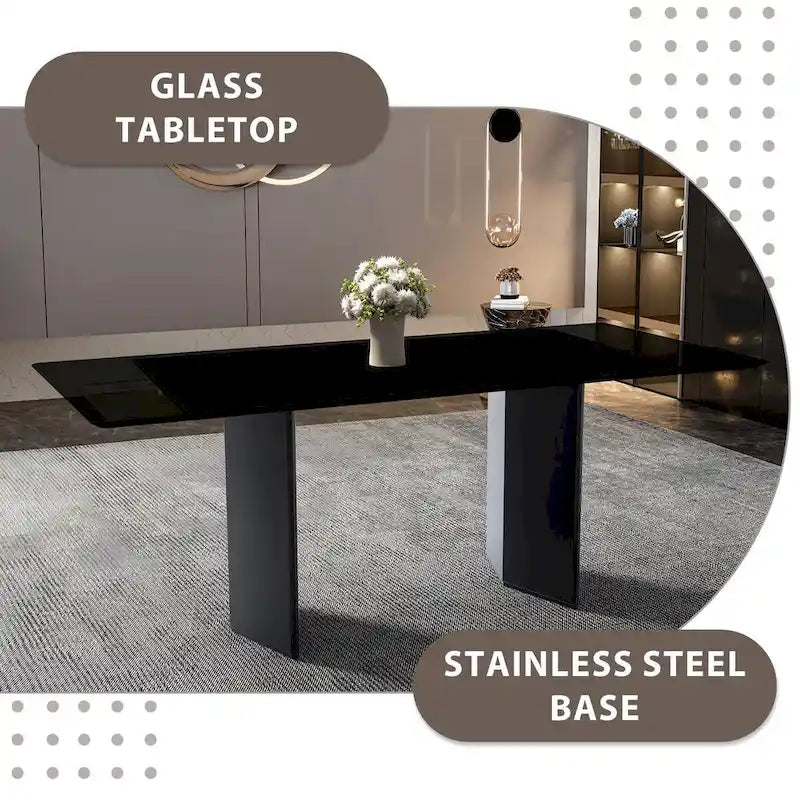 Rectangular Dining Table with Glass/Sintered Stone Tabletop in Steel