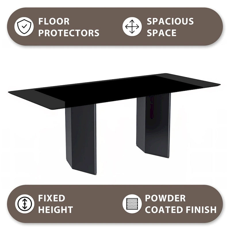 Rectangular Dining Table with Glass/Sintered Stone Tabletop in Steel