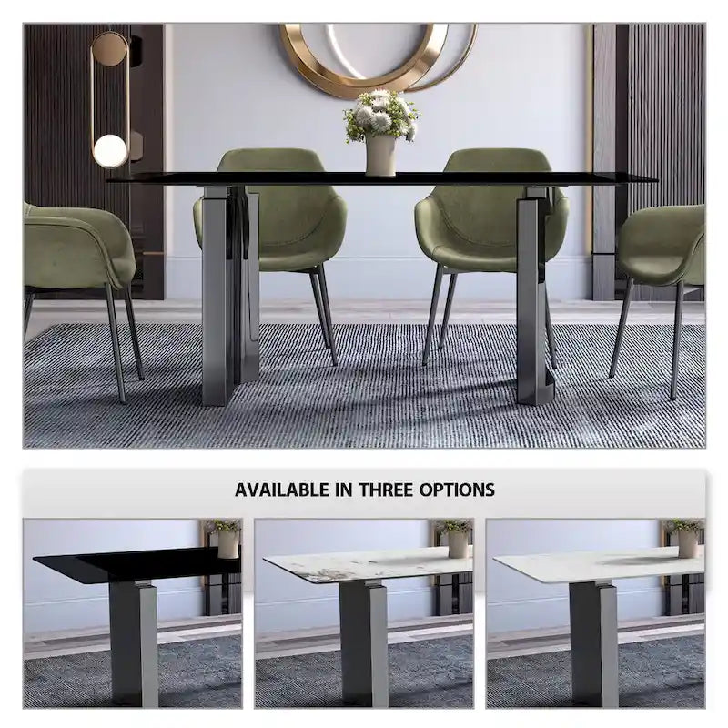 Rectangular Dining Table with Glass/Sintered Stone Tabletop in Steel