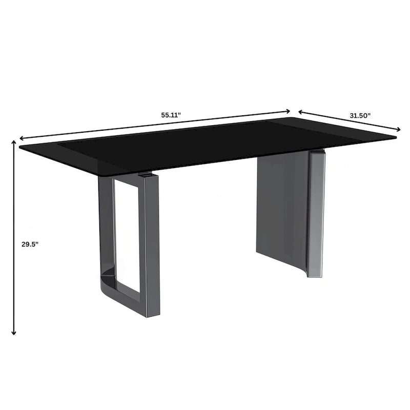 Rectangular Dining Table with Glass/Sintered Stone Tabletop in Steel