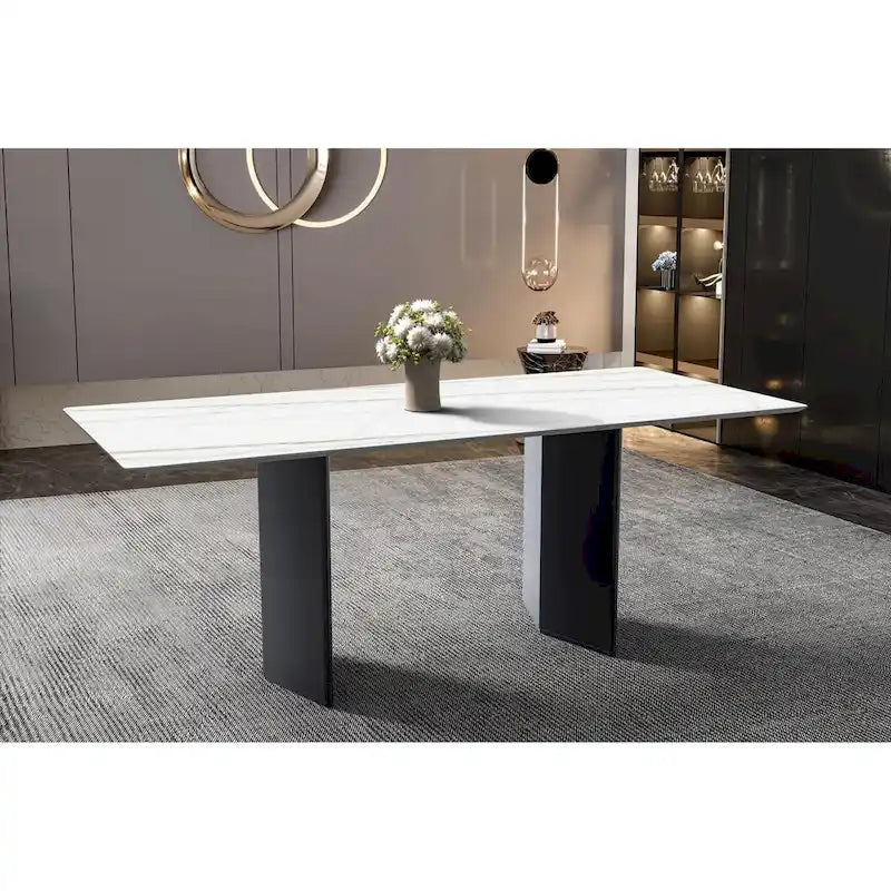 Rectangular Dining Table with Glass/Sintered Stone Tabletop in Steel