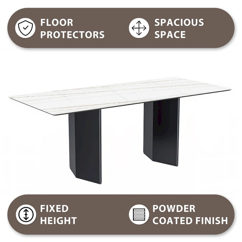 Rectangular Dining Table with Glass/Sintered Stone Tabletop in Steel
