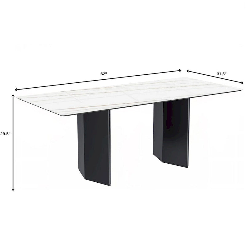 Rectangular Dining Table with Glass/Sintered Stone Tabletop in Steel