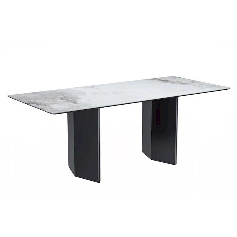 Rectangular Dining Table with Glass/Sintered Stone Tabletop in Steel