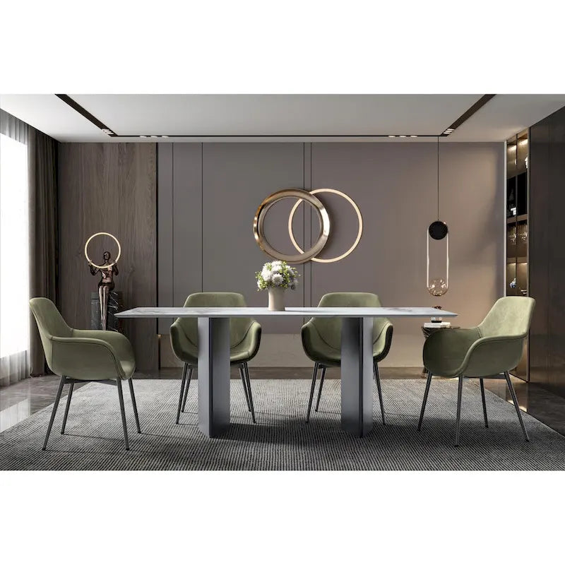 Rectangular Dining Table with Glass/Sintered Stone Tabletop in Steel