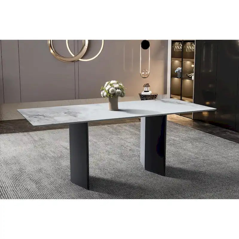 Rectangular Dining Table with Glass/Sintered Stone Tabletop in Steel